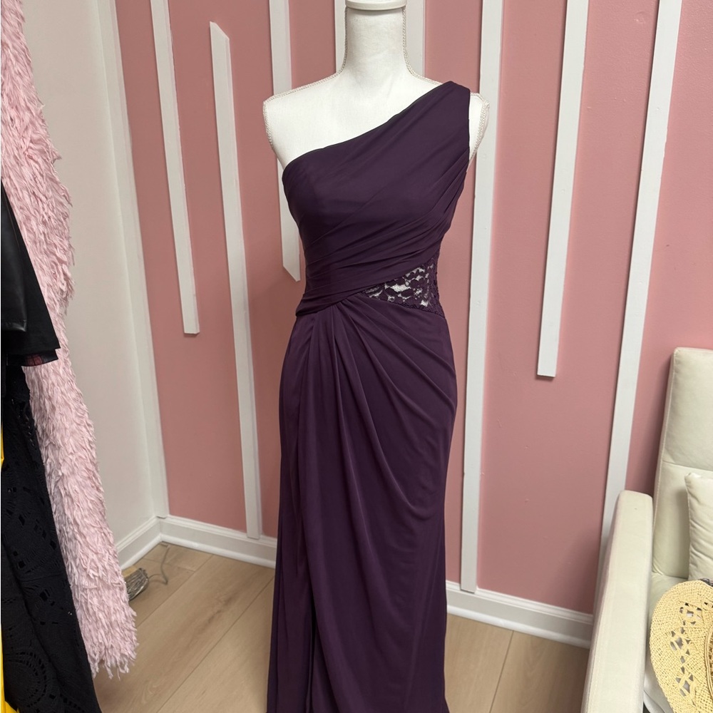 David's Bridal One-Shoulder Dress in Deep Purple